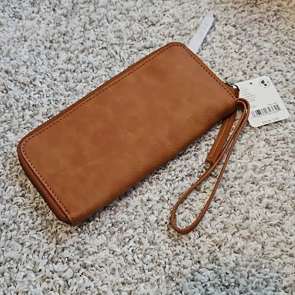 NWT Free People Distressed Brown Vegan Leather Clutch Wristlet Bag Boho